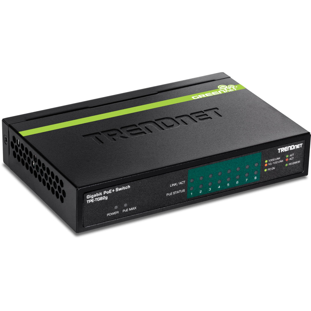 TRENDnet TPE-TG82G 8-Port GREENnet Gigabit PoE+ Switch, 61W PoE Leistung, 16 Gbit/s Schaltkapazität,
