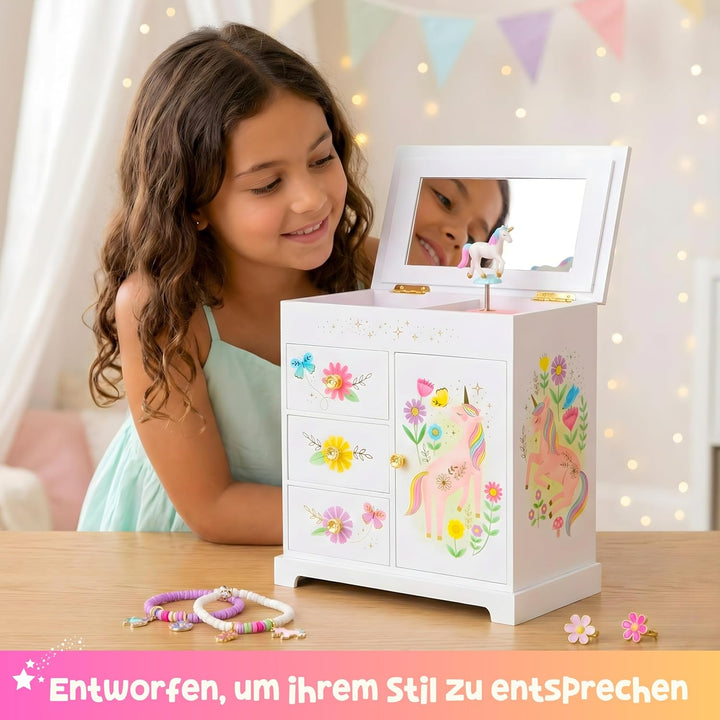 Musikalisches Prinzessin-Schmuckkästchen für Mädchen - Kinder Spieluhr mit Spiegel, Prinzessin Gesch