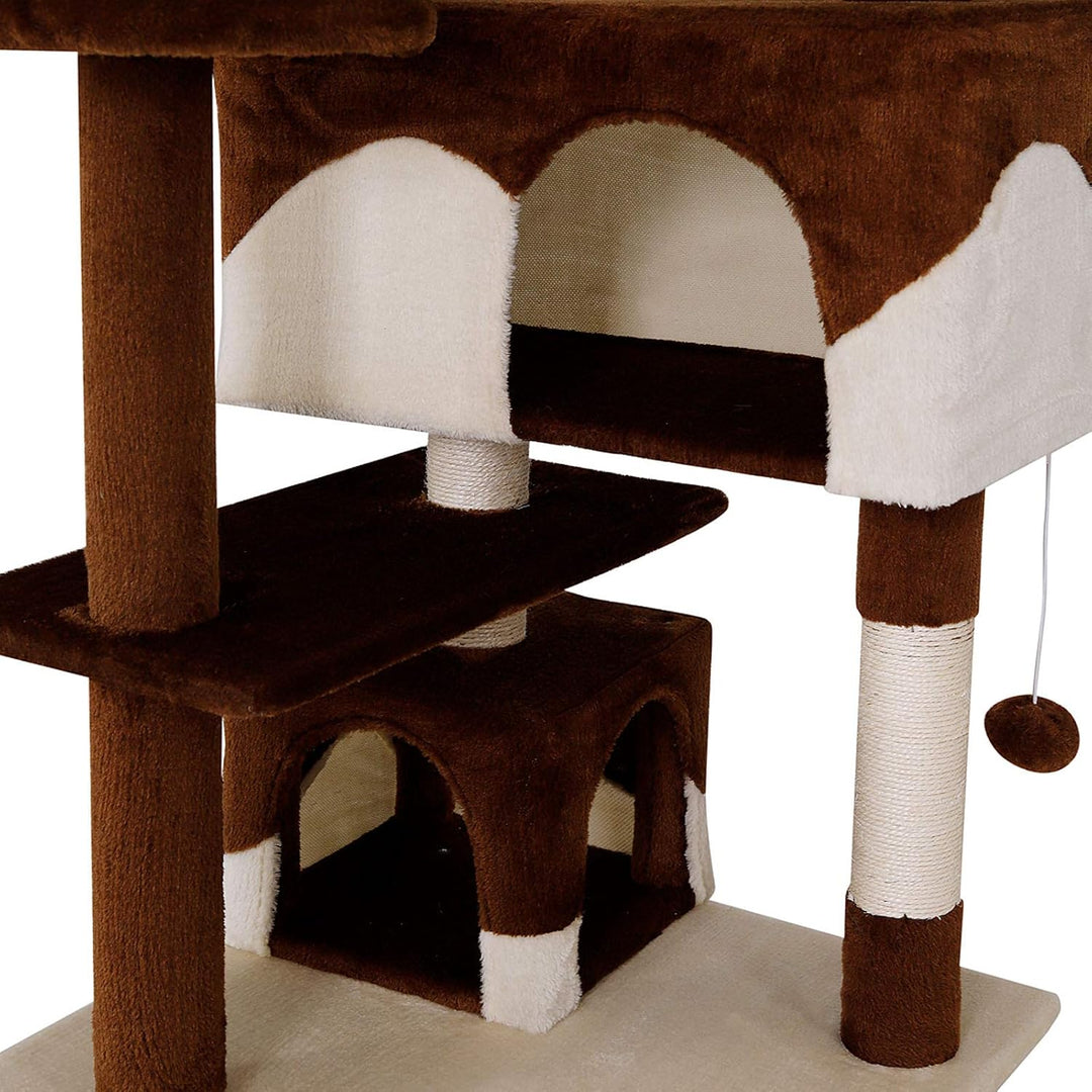 lionto Kratzbaum für Katzen mit 2 Plüschbällen & 3 Plattformen, Höhe 130 cm, Katzenbaum mit Sisal &