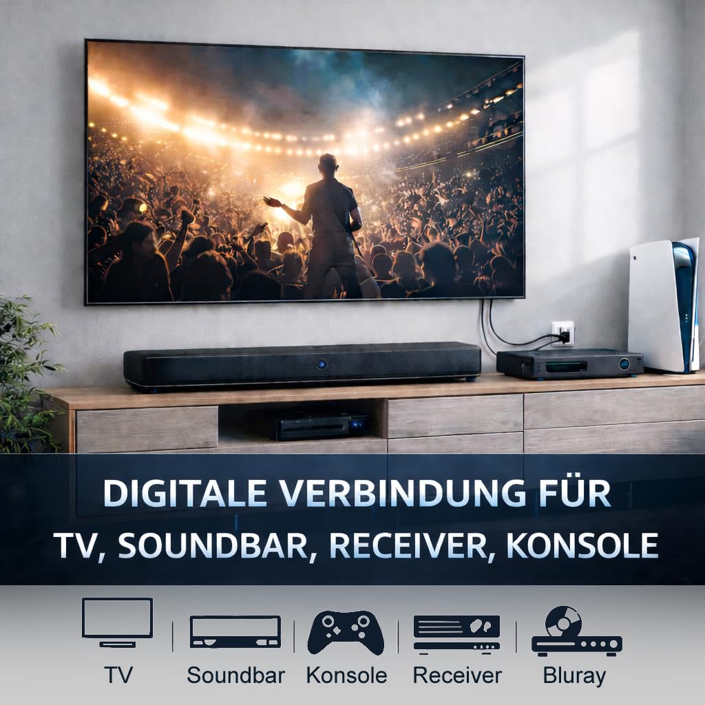 PerfectHD Hochwertiges schwarzes Toslink-Kabel – 2,2mm Durchmesser – Optisches Digitalkabel für TV,