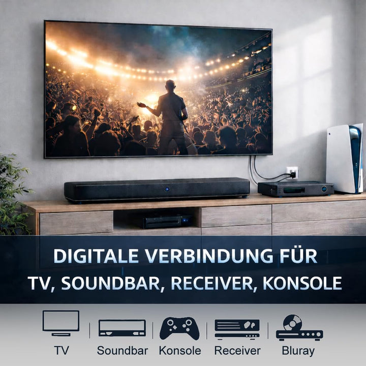 PerfectHD Hochwertiges schwarzes Toslink-Kabel – 2,2mm Durchmesser – Optisches Digitalkabel für TV,