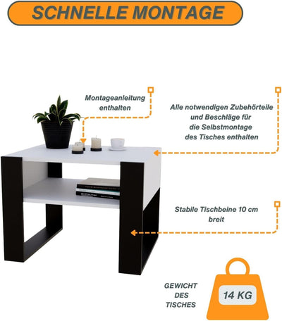 CraftPAK Wohnzimmer Tisch für Couch aus hochwertigem Holz, Stabiler & moderner Couchtisch mit zusätz