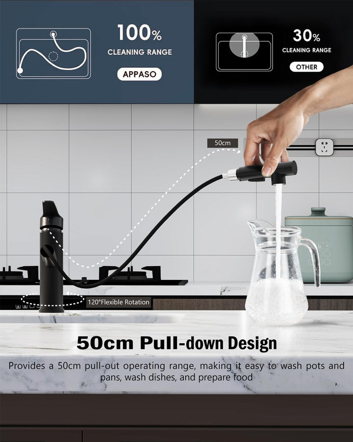 APPASO Wasserhahn Küche Schwarz, Hochdruck Küchenarmatur Ausziehbar, Spültischarmatur Küche mit 2 St