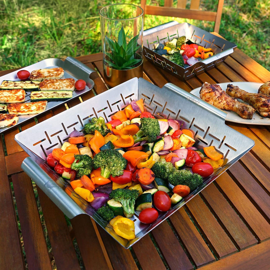 grillart® Premium XL Grillkorb Edelstahl als Gemüsekorb, Fisch Grillkorb und Grillschale verwendbar