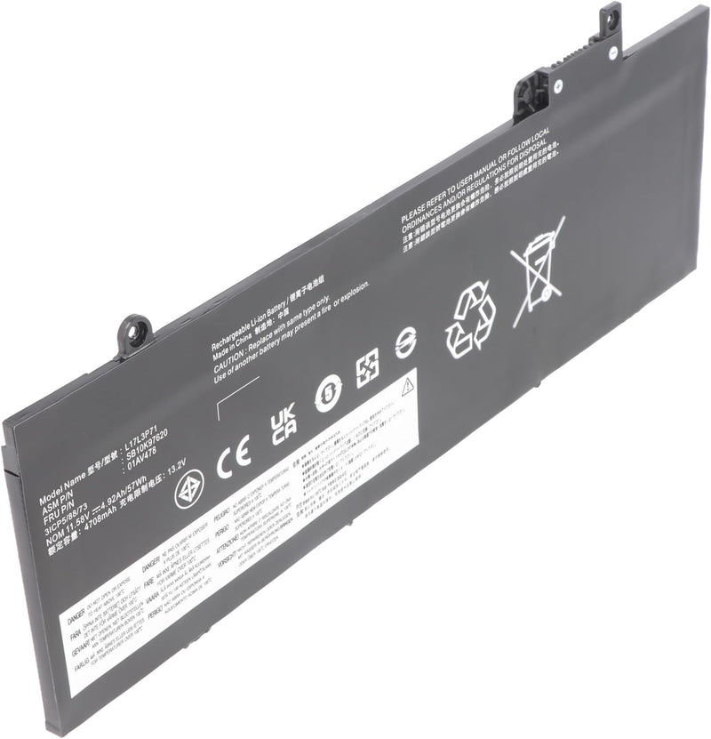 Akku passend für Lenovo ThinkPad T480s, 01AV478, 01AV479, L17L3P71, 11,58V, 4600mAh