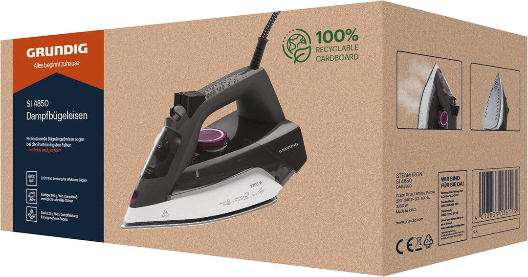 Grundig SI 4850 Dampfbügeleisen, Grau/Weiss/Violett, único