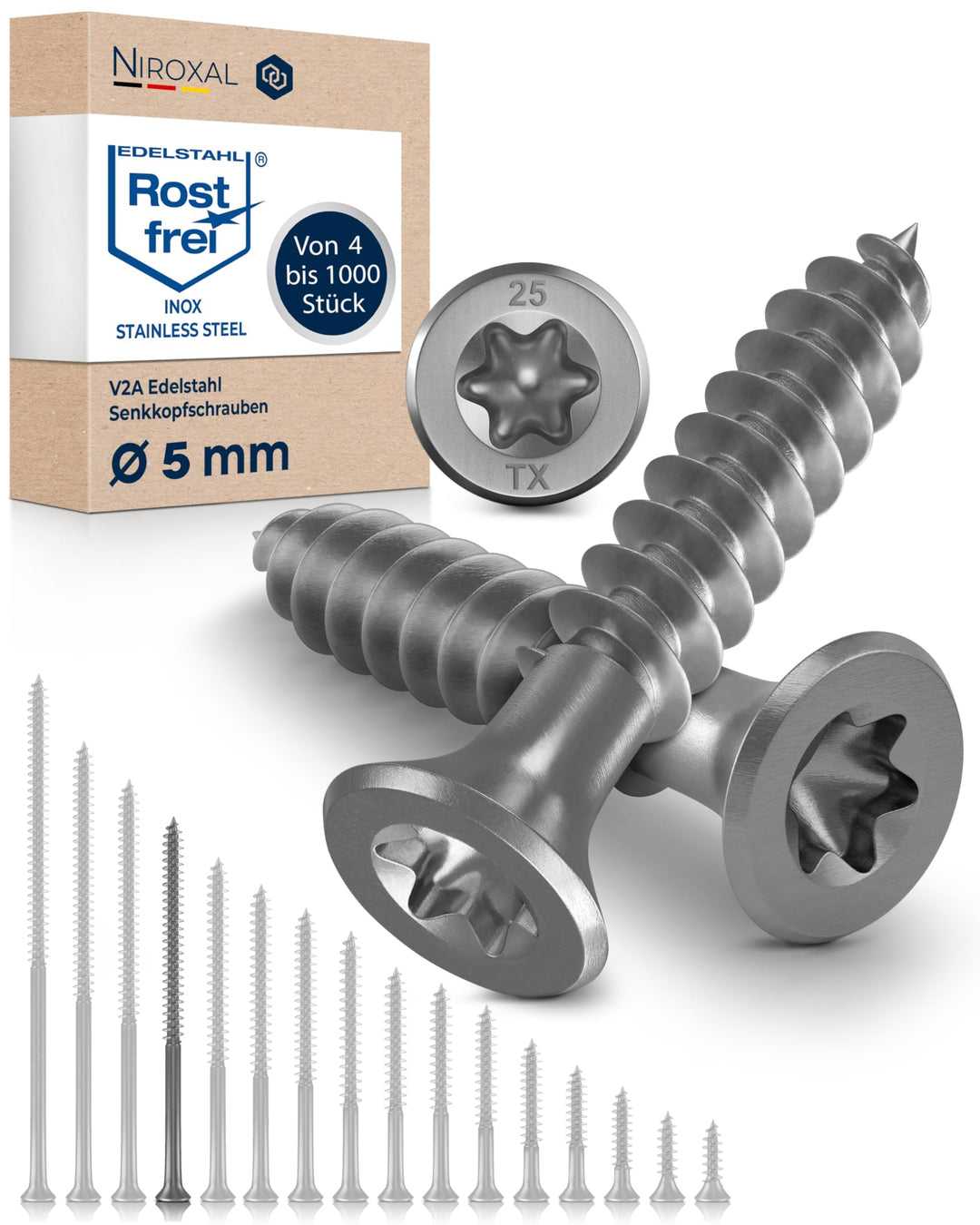 Edelstahlschrauben Torx Holzschrauben 5x80 Edelstahl V2A rostfrei Spanplattenschrauben für Holz Teil