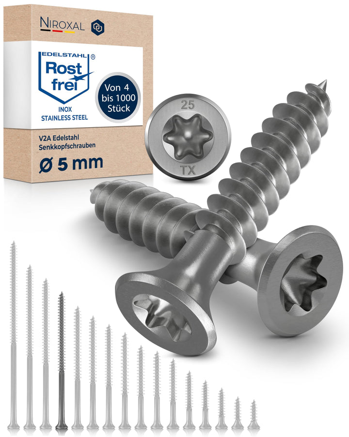 Edelstahlschrauben Torx Holzschrauben 5x80 Edelstahl V2A rostfrei Spanplattenschrauben für Holz Teil
