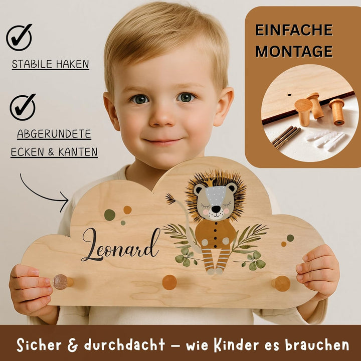 EmiliaLotte Kindergarderobe Personalisiert mit Wunschname I Garderobe Kinder aus Holz - Verschiedene
