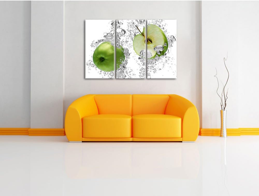 Pixxprint saftig grüne Äpfel im Wasser als Leinwandbild/Grösse: 3 Teilig (120x80 cm) cm/Wandbild/Kun