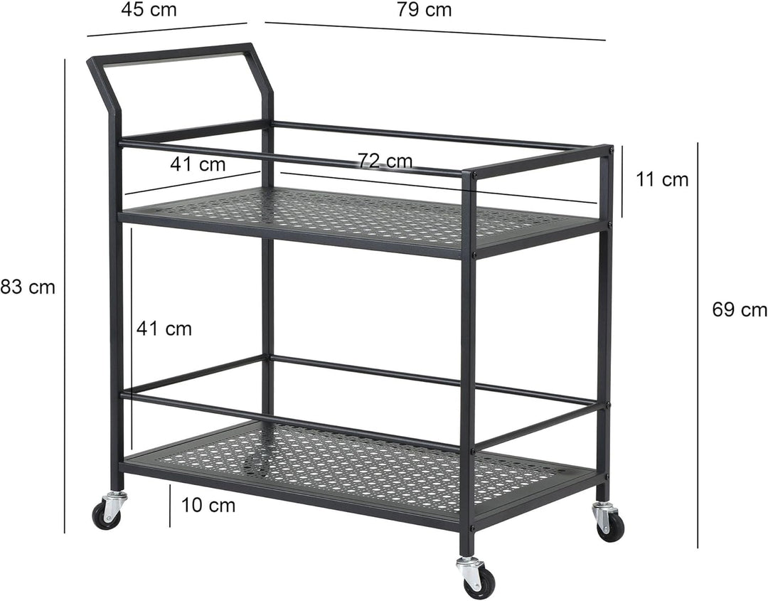 FineBuy Servierwagen Metall 79x45x83 cm mit Rollen & Bremsen, Küchenwagen 2 Ebenen, Barwagen & Rollw