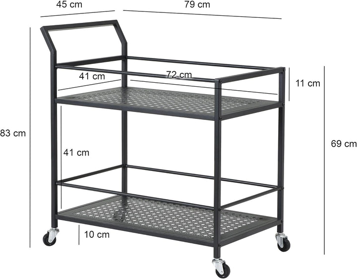 FineBuy Servierwagen Metall 79x45x83 cm mit Rollen & Bremsen, Küchenwagen 2 Ebenen, Barwagen & Rollw