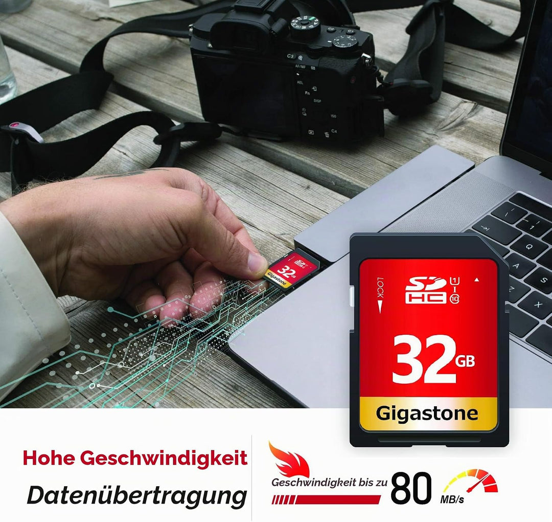 GIGASTONE 32GB SDHC Speicherkarte 10er-Pack, UHS-I U1 Klasse 10, bis zu 80 MB/Sek. für Digitalkamera