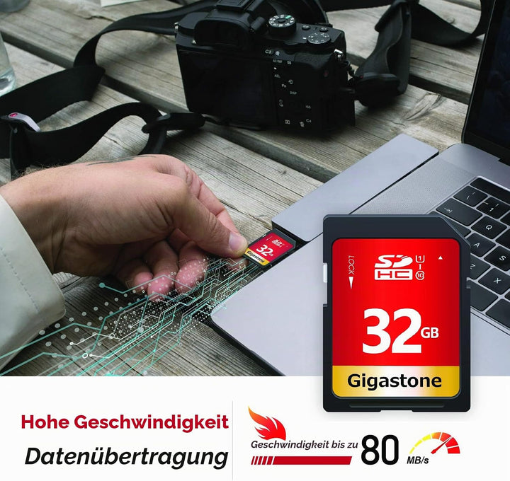 GIGASTONE 32GB SDHC Speicherkarte 10er-Pack, UHS-I U1 Klasse 10, bis zu 80 MB/Sek. für Digitalkamera