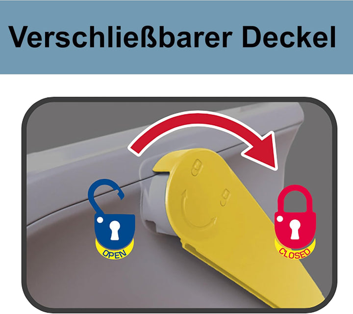 Hummelladen Stapelbarer Müllsortierer 28 Liter Grau mit Gelbem Faltdeckel 39x37x41 cm Mülleimer Müll