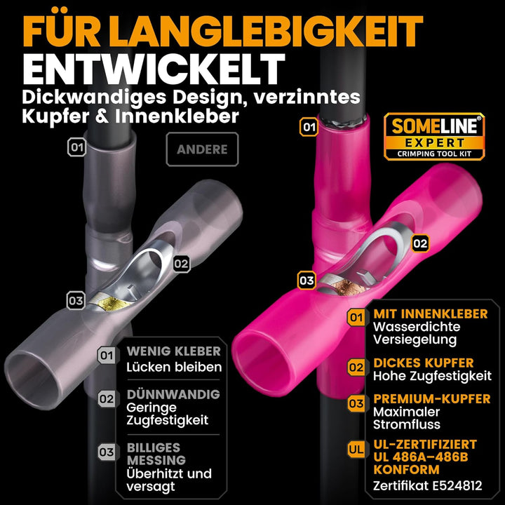Crimpzange Stossverbinder Set,Stossverbinder zange 0,34-6 mm²,100 stück Stossverbinder mit Schrumpfs