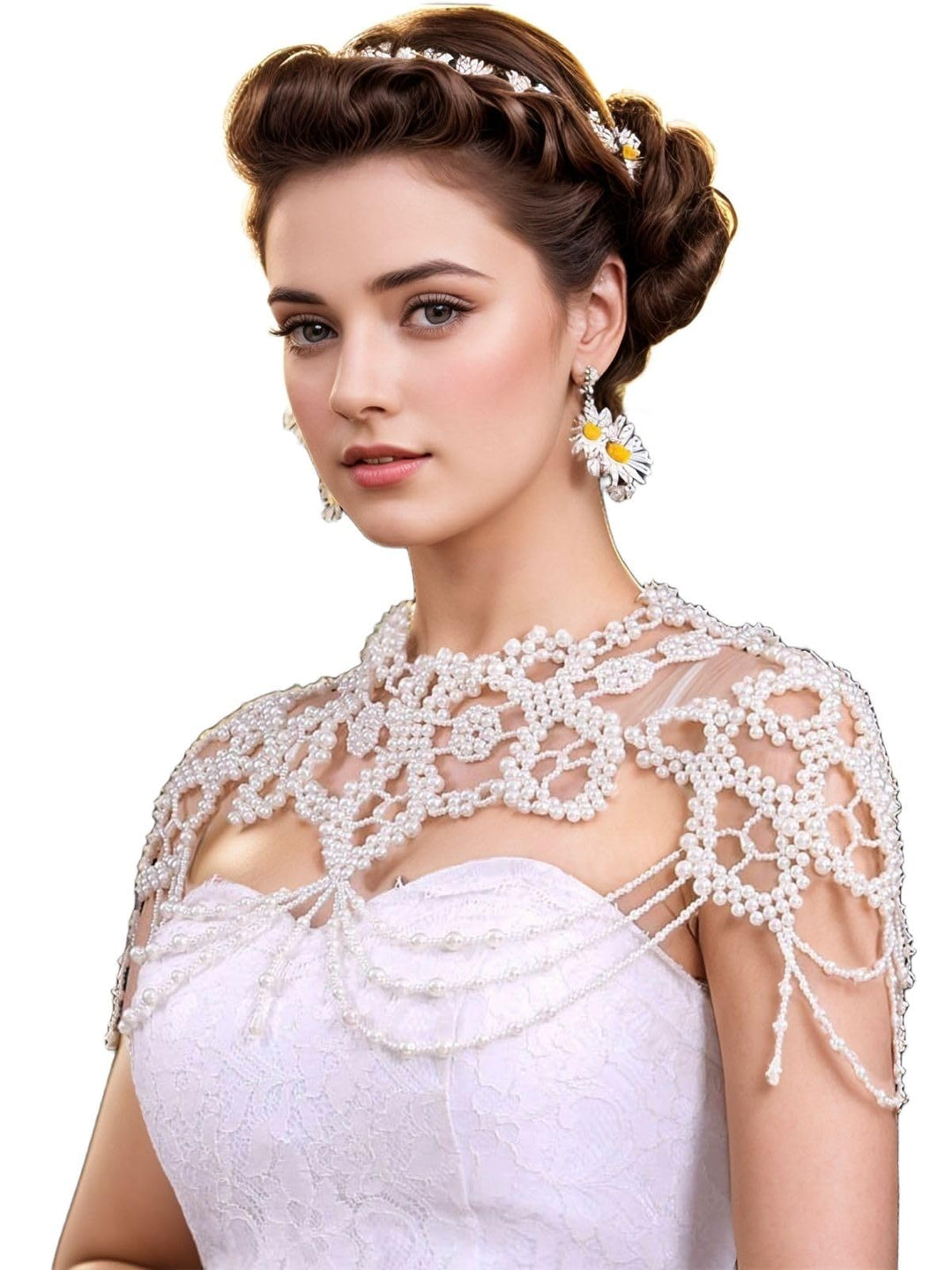 Vintage-Perlen-Umhang, Damenschal, Perlen-Capelet für Braut, Hochzeit, Steampunk-Kostüm Einheitsgrös