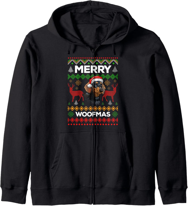 Merry Woofmas Ugly Sweater Weihnachten Dackel Hunde Kapuzenjacke