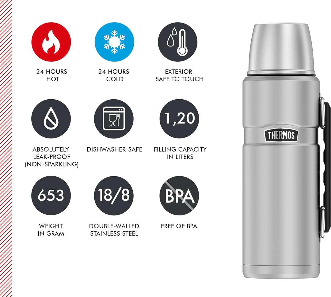 Thermos 4003.205.120 Isolierflasche Stainless King, 1,2 L, Edelstahl mattiert Edelstahl 1,2 l mit Gr