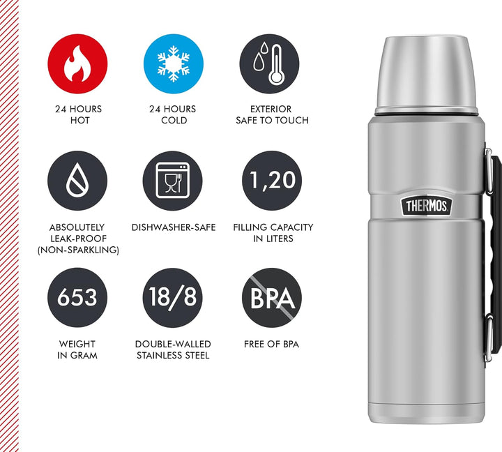 Thermos 4003.205.120 Isolierflasche Stainless King, 1,2 L, Edelstahl mattiert Edelstahl 1,2 l mit Gr
