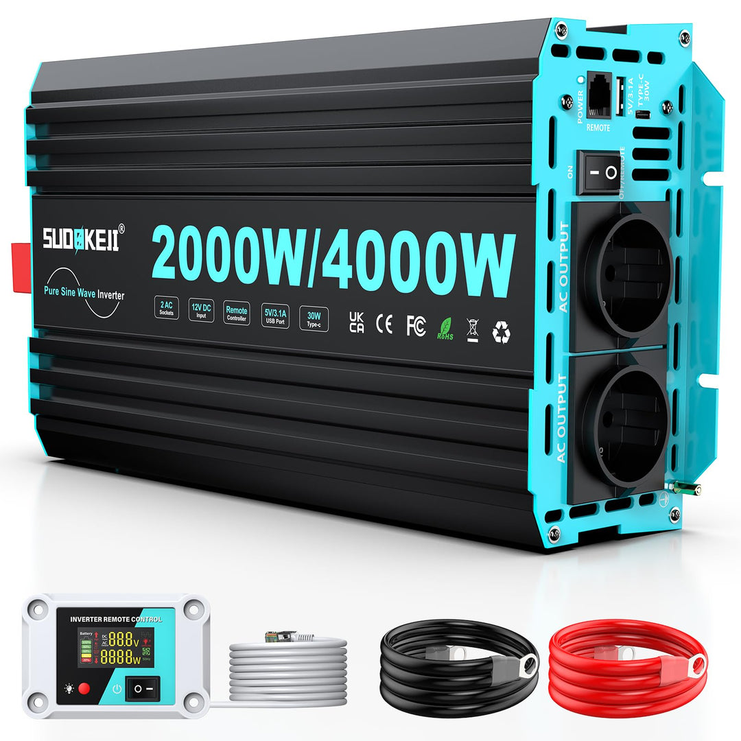 SUDOKEJI 2000W/4000W Wechselrichter Reiner Sinus Spannungswandler 12v auf 230v Power Inverter mit LC