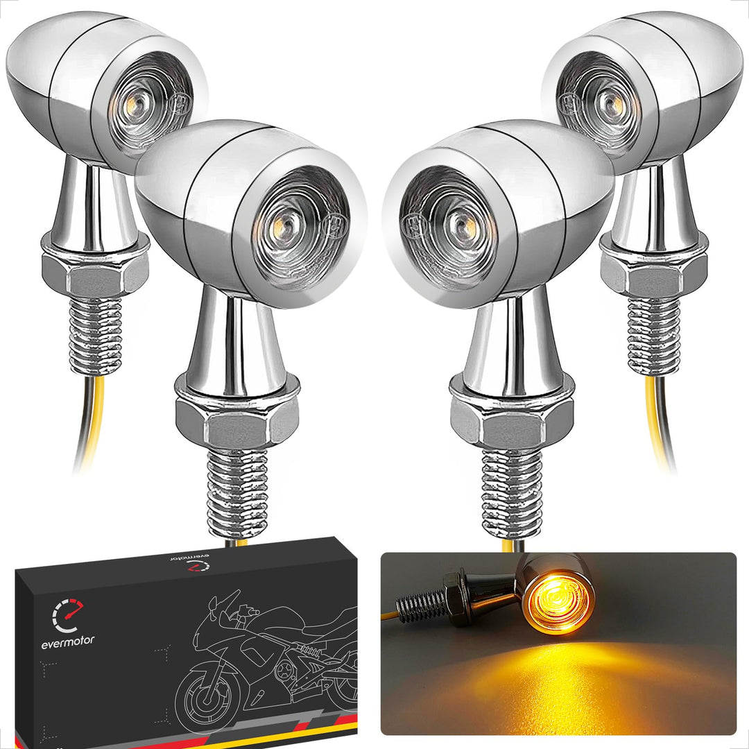 evermotor Universal 12V E24 Mini Motorrad LED Blinker Bullet Zinklegierung im Feinguss IP67 Wasserdi