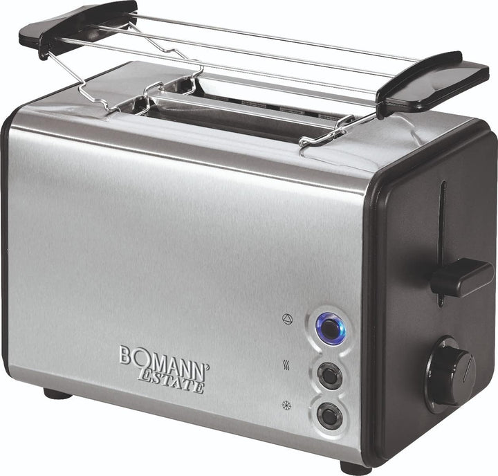 Bomann TA 1371 CB — 2 Scheiben-Toaster, Brötchenaufsatz abnehmbar, Edelstahlgehäuse, 750-850 Watt