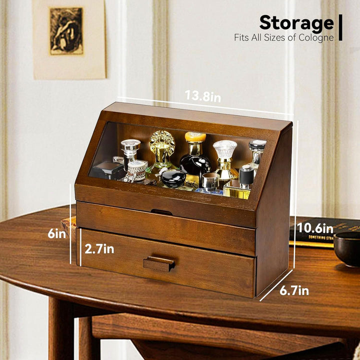 Parfüm Organizer, Holz Herren Parfüm Ständer mit Schublade, Parfüm Regal mit Transparent Sichtbarer
