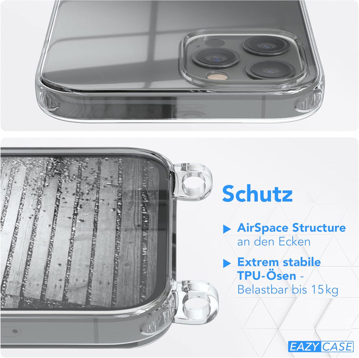 EAZY CASE Handykette kompatibel mit iPhone 12 Pro Max Handyhülle mit Metall Umhängeband und Ersatz K