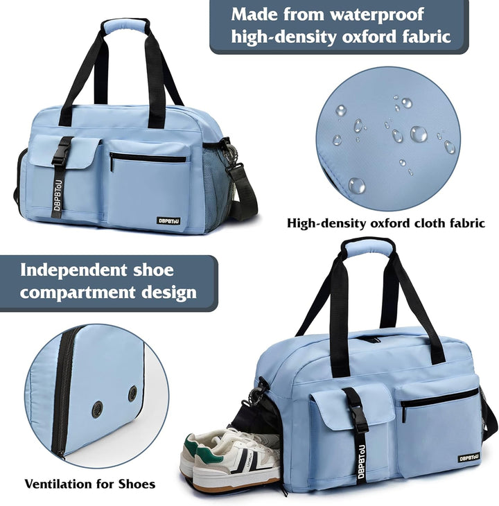 Sporttasche Damen Herren, Reisetasche mit Schuhfach, Trainingstasche mit Nassfach, wasserdichte Week