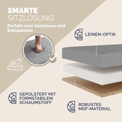 Casaria® Sitzbank mit Stauraum 80x40x40cm Hellgrau Deckel Klappbar Gepolstert Faltbar Stoff 100L Sta