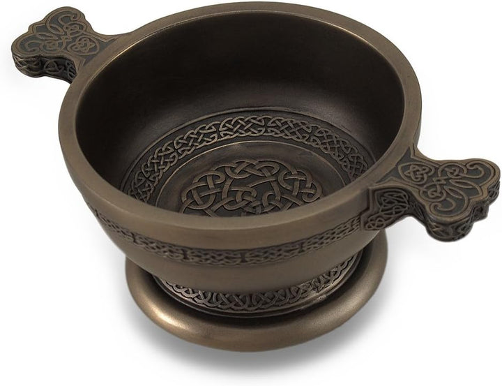 Celtic Knotwork Pattern Bronze Finished Two Handled Quaich Cup by Zeckos