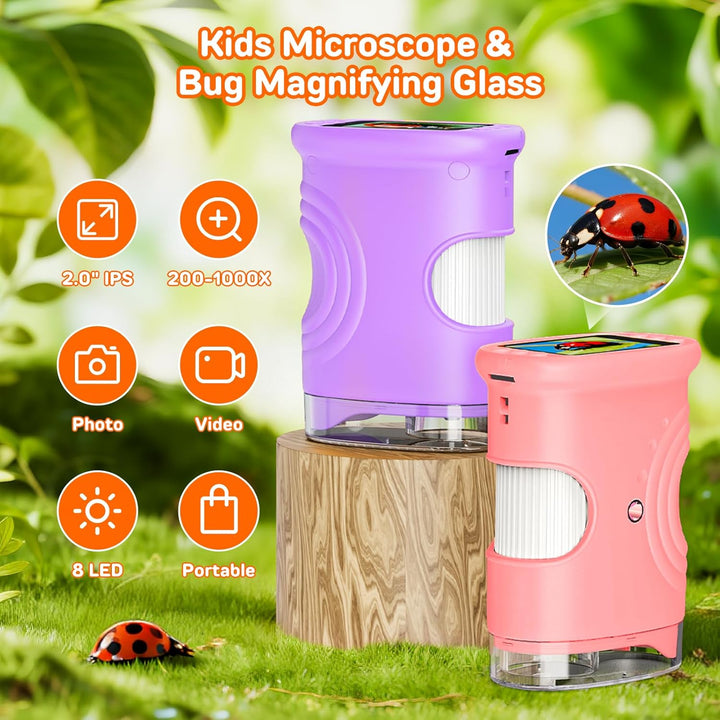 Handy Digital Mikroskop für Kinder, 1080P HD 2.0" Bildschirm Taschenmikroskop, Microscope LED Lights