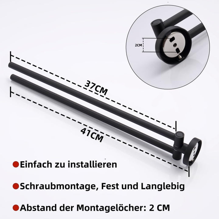 HomeHeng Zweiarmig Schwenkbar Handtuchhalter,Edelstahl Matt Schwarz Wand Handtuchhalter Bad Handtuch