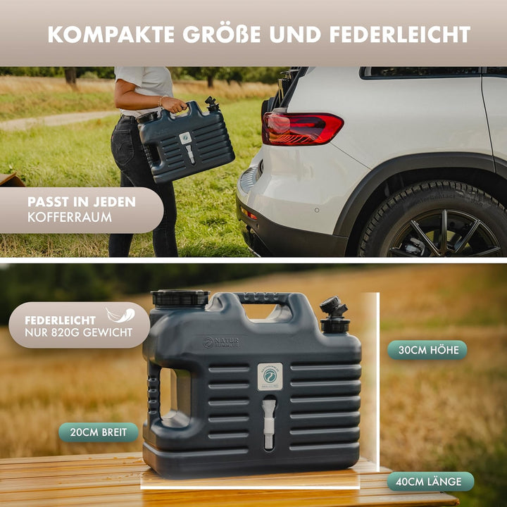 NATURBUMMLER Wasserkanister Camping [Aqua Jug Pro+] – Leichter 18L Trinkwasserkanister mit Hahn, Dru