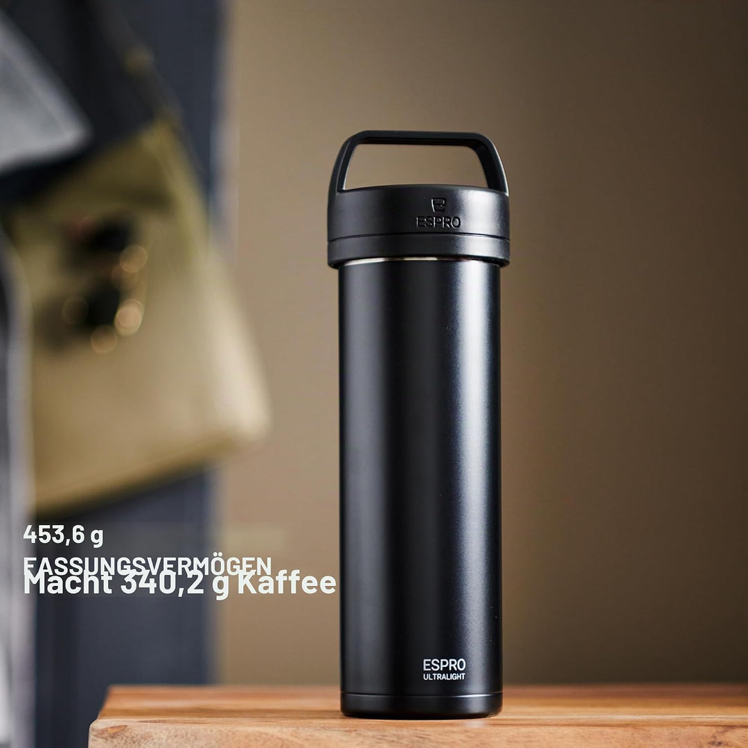 ESPRO Reise French Press Ultralight, Mini Coffee Maker mit Thermo-Funktion, 475ml, schwarz Schwarz K