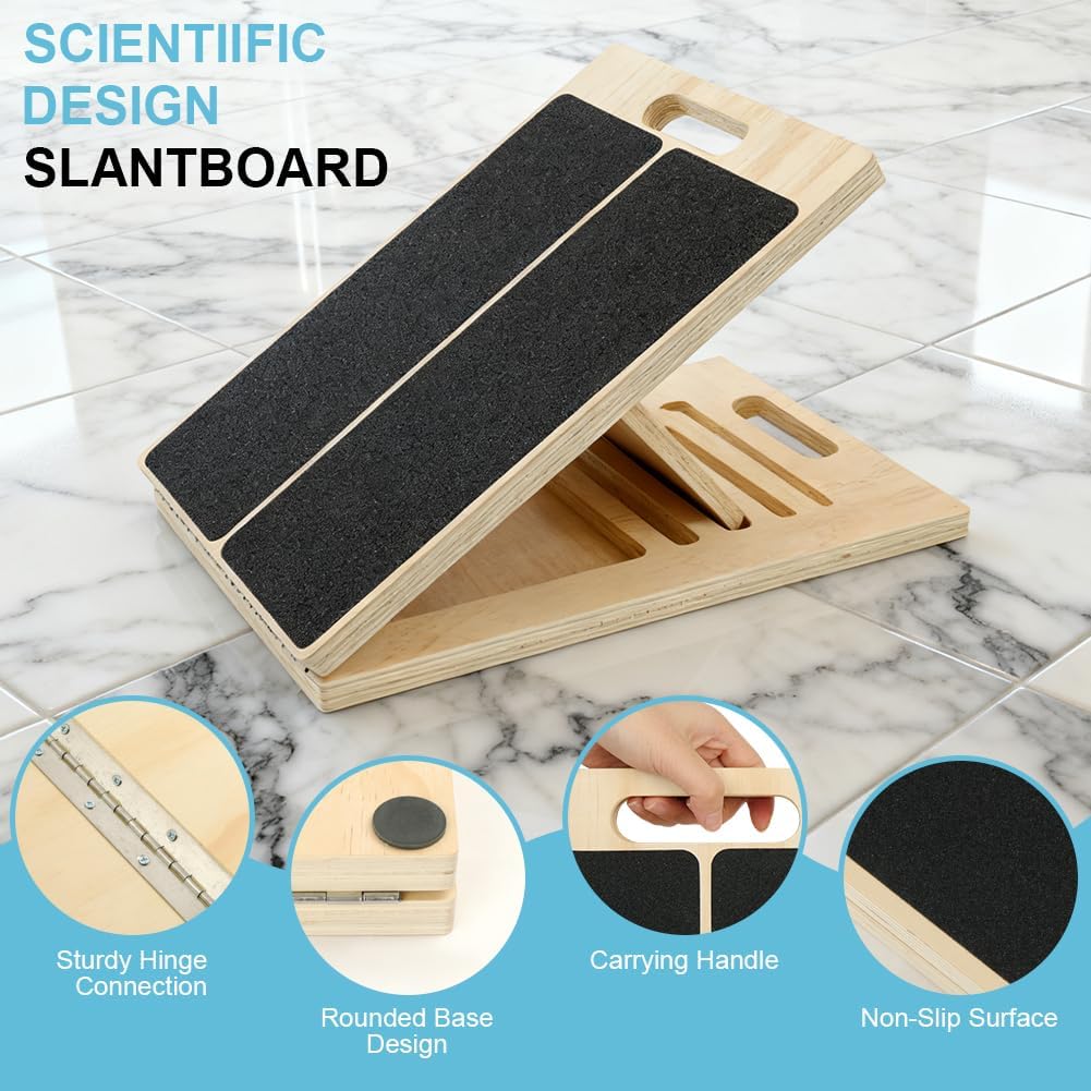 Tragbares Schrägbrett aus Holz, Wadendehner Balance Board, Klappbares Slant Board mit Einstellbarem