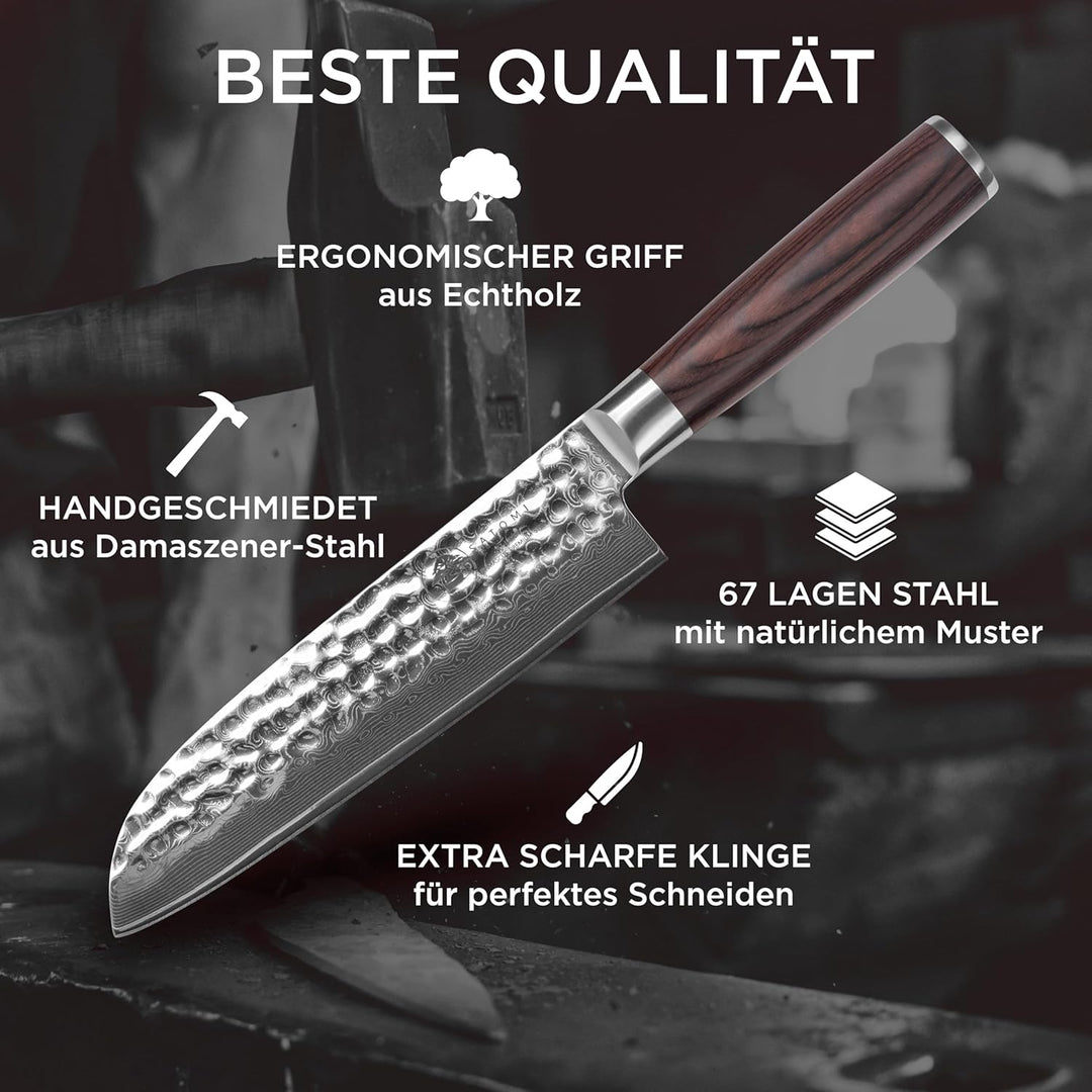 SATOMI® 5er Set Damastmesser Küchenmesser aus Damaststahl - 67 Schichten traditionell Japanischer St