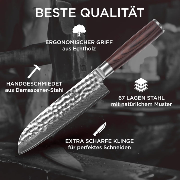 SATOMI® 5er Set Damastmesser Küchenmesser aus Damaststahl - 67 Schichten traditionell Japanischer St