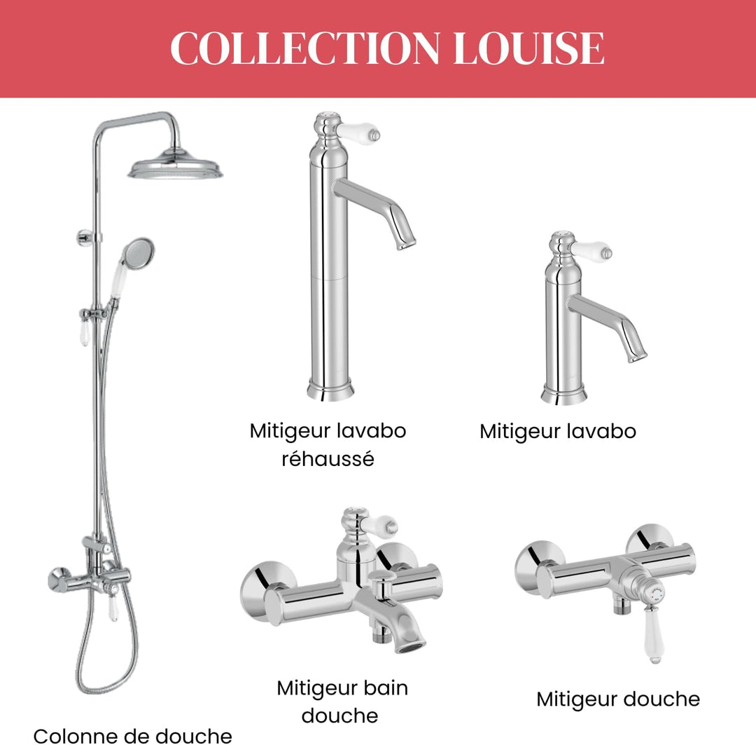 Jacob Delafon - Louise Wand-Duscharmatur, mechanisch, Retro-Design, Keramikgriff, wassersparend, 21,