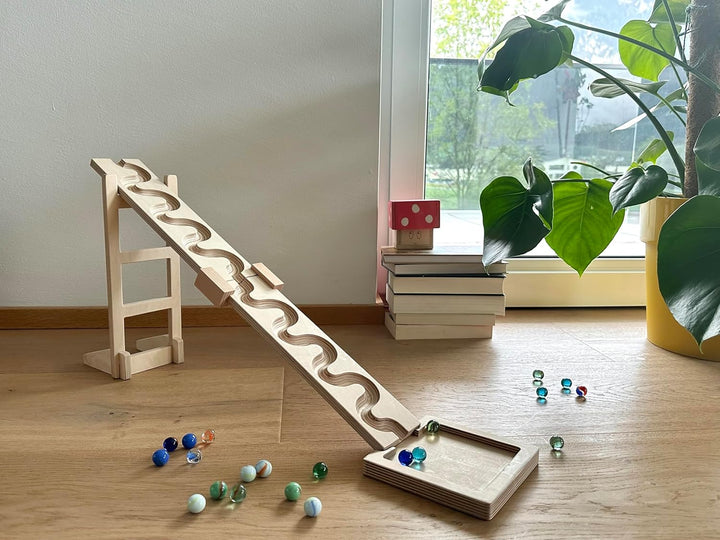 Grosses Murmelbahn-Set, Schlängelplatten inklusive Verbinder Glas Murmel Turm Auffangschale schlänge