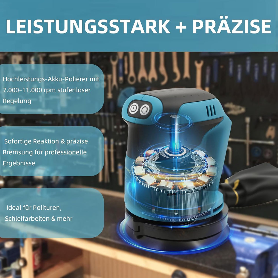 125mm Exzenterschleifer mit 6 Leistungsstufen – Kompatibel mit Makita 18V Akku, Schwingschleifer zum