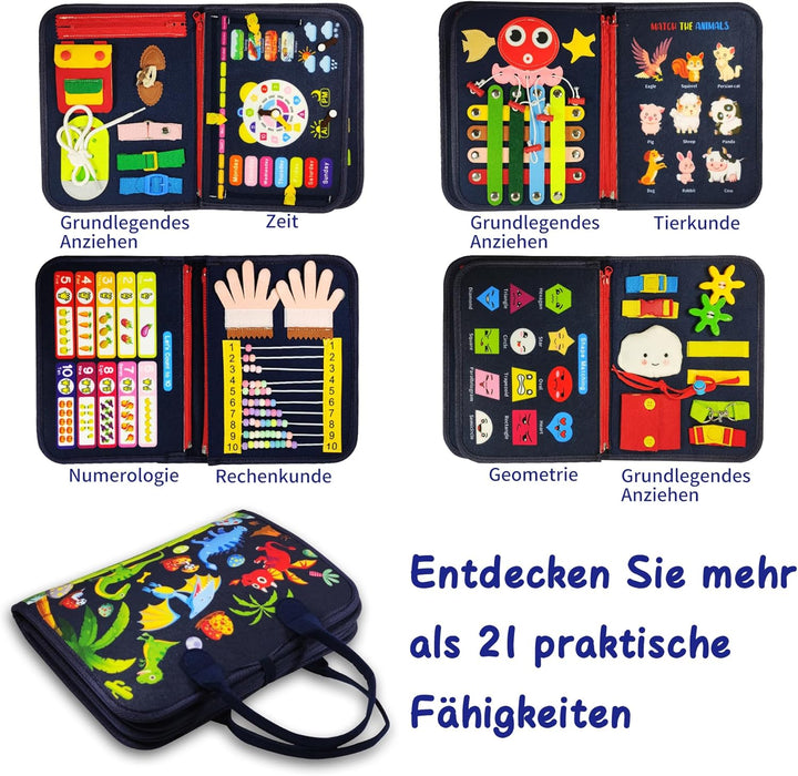 Montessori Busy Board für Jungen 3-5 Jahre – Feinmotorik-Spielzeug mit Auto/Flugzeug-Elementen, Sens