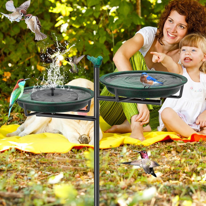 Vogeltränke Vogelbad Schale Stehend, 2-in-1 Vogelbad für Draussen Garten mit Doppelbecken für Wasser
