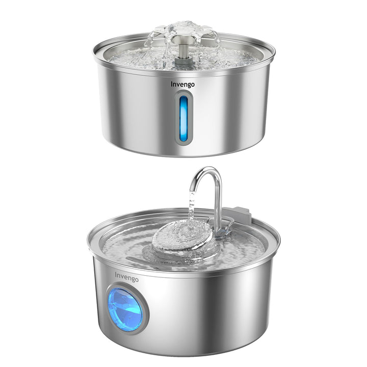 Katzenbrunnen Edelstahl, 3.2L Ultra-Leiser Trinkbrunnen für Katze mit Wasserstandsanzeige und 5-Fach