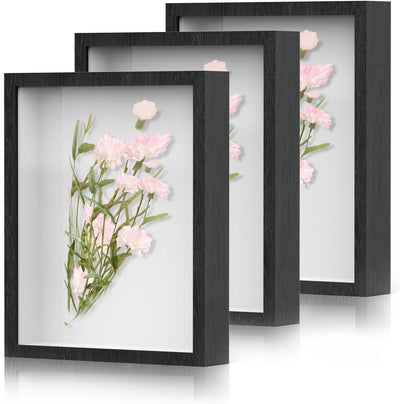 3D Bilderrahmen 20 x 25 cm- 3 Pack Objektrahmen Tief, Bilderrahmen Tief Holz Rahmen mit Glas Geeigne