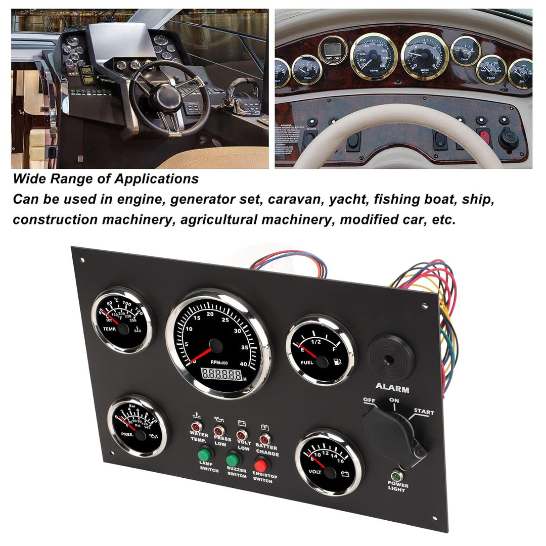 Aramox Marine-Instrumententafel, Boots-Instrumententafel Tachometer Kraftstoffstand Wassertemperatur