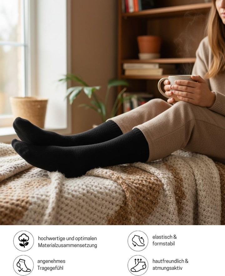6 | 12 | 24 Paar THERMO Socken Damen & Herren Wintersocken Vollfrottee 35-38 12 Paar | Schwarz, 35-3
