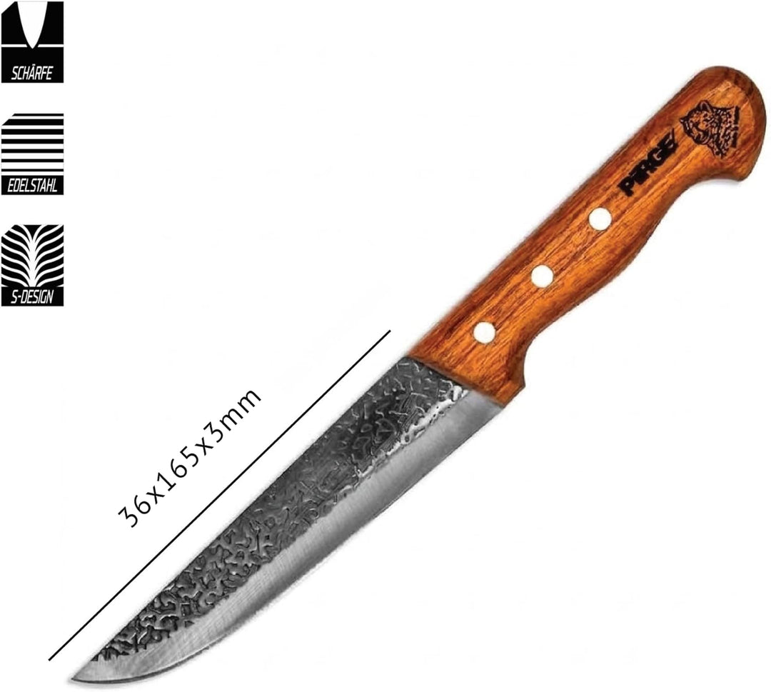 Pirge Elite Handgeschmiedet Schlachtermesser mit Lederscheide 16.5 cm Metzgermesser - Fleischermesse