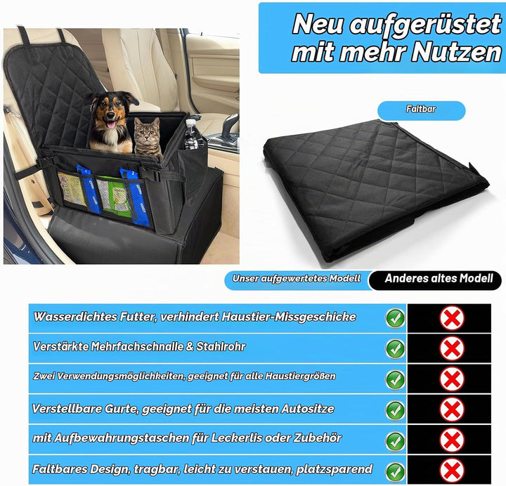 Hunde Autositz, Hundeautositz Mit Verstärkten Verschlussschnallen und Stahlrohr Rahmen, Wasserdichte